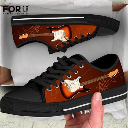FORUDESIGNS Classic Low Style Men Canvas Shoes Electric Guitar Music Bg Printing Mens Vulcanized Footwear For Music Enthusiast