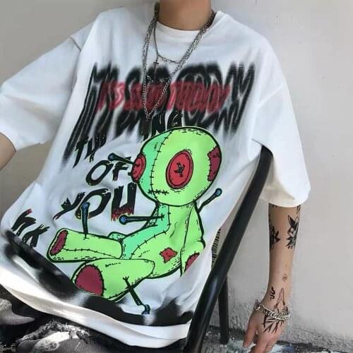 Harajuku Punk Tshirt Streetwear Casual White T Shirts Loose Summer Cool T Shirt Funny Fashion Japan Men Women Couple T Shirt