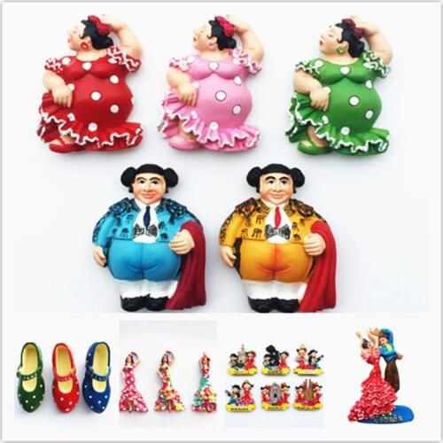 Spain Flamenco Arts Fridge Magnets Tourist Souvenir Decoration Articles Handicraft Magnetic Refrigerator Collection Gifts