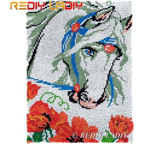 Latch Hook Rug White Horse Plush Tapestry Kits Crochet Cushion Mat DIY Carpet Rug Needlepoint Thick Yarn Arts & Crafts 61*81cm