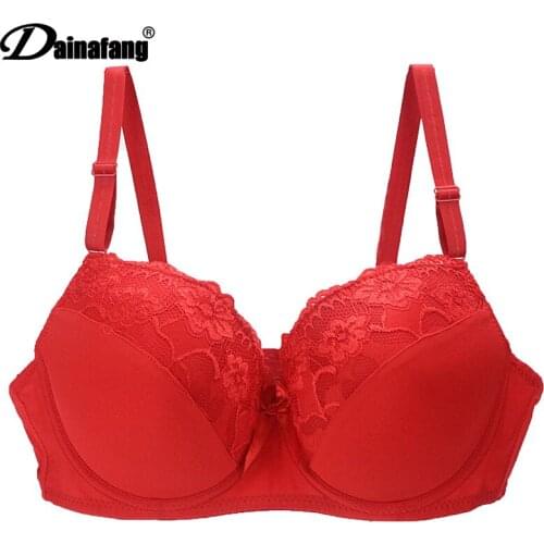 Hot full cup thin lingerie plus size lingerie plus wireless adjustable lace womens bra breast lining cdE large cup 40-44