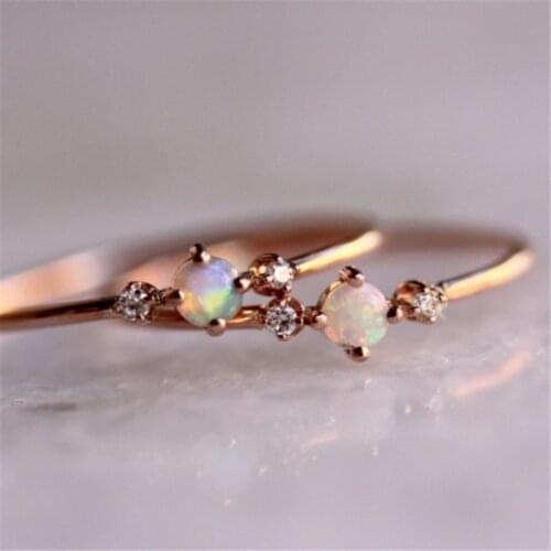 Small Stone Fire Opal Thin Rainbow Rings For Women Rose Gold Cubic Zircon Birthstone Rhinestone Simple Rings Anel Jewelry