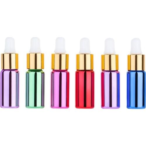MUB- 6pcs 5ML UV Glass Dropper Essence Liquid Oil Bottle Gold Silver Cap Cosmetics Essential Oil Bottle Perfume Bottle
