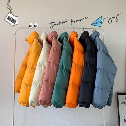 Men Harajuku Colorful Bubble Coat Winter Jacket Mens Streetwear Hip Hop Parka Korean Black Cotton Jackets