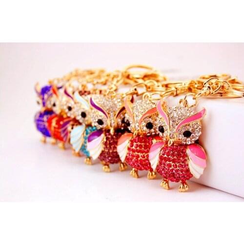 New Rhinestone Owl Key Chain High Quality Animal Bird Crystal Car Keychain Charm Pendant Key Ring for Women