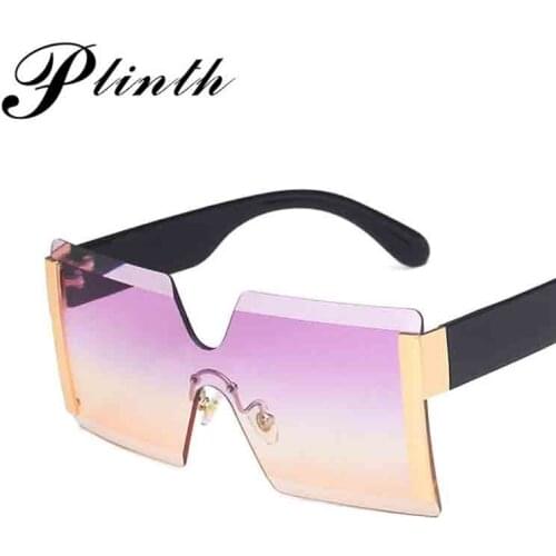 New Oversized Siamese Rimless Women Sunglasses Ladies Metal Big Frames Sun Glasses Fashion Gradient Eyewear UV400 AG46