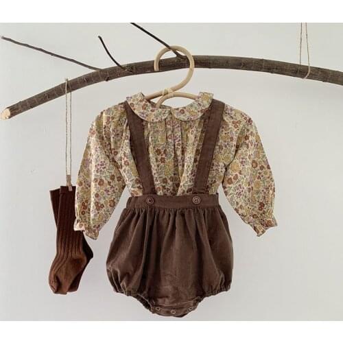 Baby Girl Clothes Set Long Sleeve Cute Floral Newborn Baby Girl Blouse Baby Short Pants Headband One Piece Infant Outfits