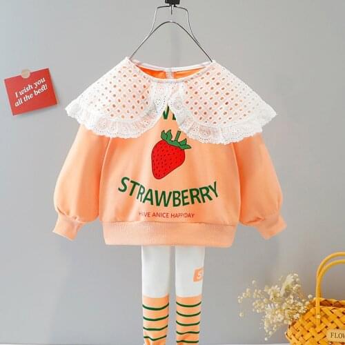 Fall Girls Printed Clothing Set Strawberry Letter Print Casual Long Sleeve Clothes for Children 1-4Y Toddler Girl Loose Clothing