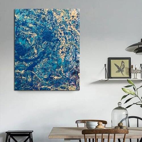 Jackson Pollock Poster Abstract Blue Classic Wall Art Canvas Painting Prints Modern Mural Picture for Living Room Home Decor