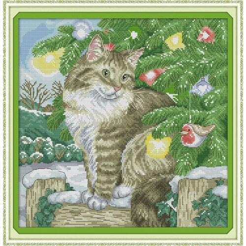 Christmas cat Funny Gifts Home Decor Cross Stitch Kits Printed Canvas DMC Counted Cross-stitch set Chinese Embroidery Needlework