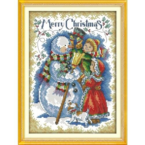 Merry Christmas cross stitch kit winter snowman 14ct 11ct count print canvas stitches embroidery DIY handmade needlework plus