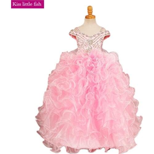 2019 Free shipping Pink Girls party dress Pageant dresses for girls Flower girl dresses Custom made