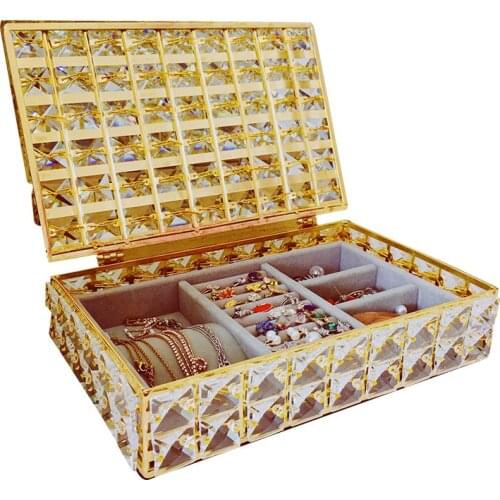 Crystal jewelry box hand jewelry storage box earrings ring necklace flannel finishing box dormitory drawer ring storage box