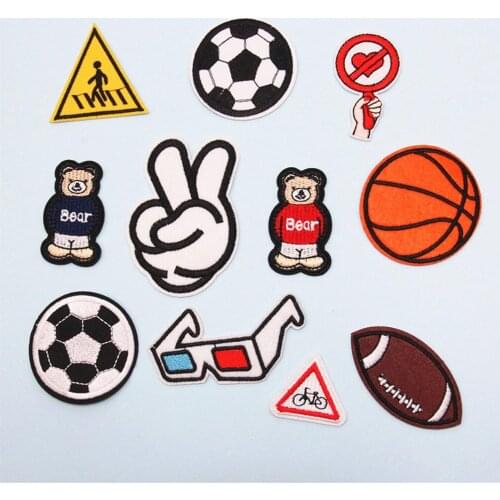 Fabric Embroidered Bear Football Cartoon Patch Clothes Stickers Bag Sew Iron On Applique DIY Apparel Sewing Clothing Accessories