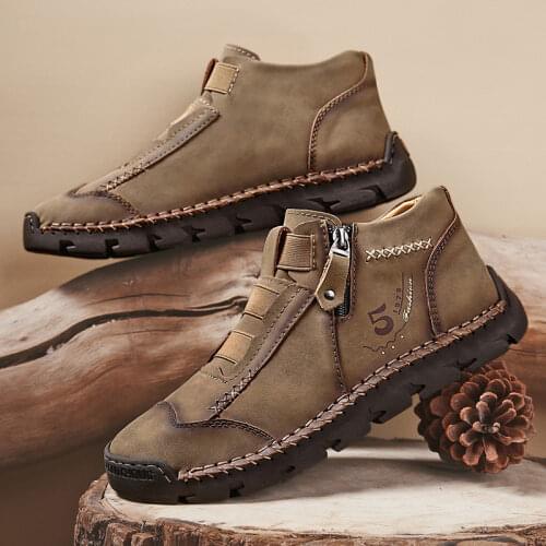 Autumn Mens Genuine Leather Shoes Luxury Slip on Shoes Handmade Ankle Boots Comfortable Winter Fashion Moccasin Large Size48