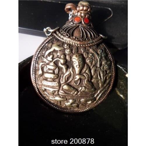 BYH001 Nepal Fork handicraft Big Snuff Bottle The old God of longevity Tibetan Antiqued Brass Crafts Decor box