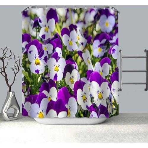 Custom Flowers Pansies Shower Curtain Modern Style Set Hook Natural Landscape Home Decoration Bathroom Curtains Frabic Print