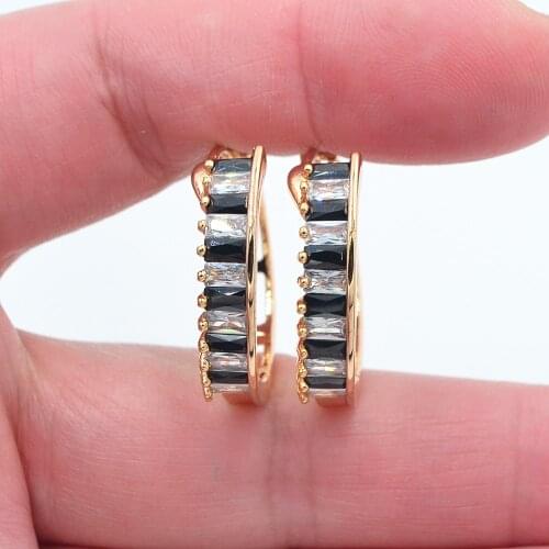 Gold Color Women Fashion White Black CZ Huggie Hoop Earrings Jewelry