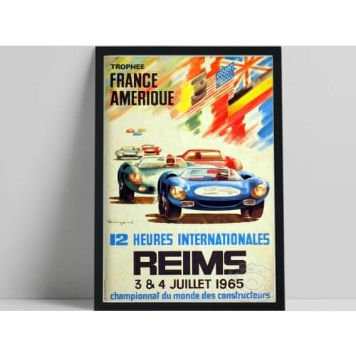 1965 Motor Racing Event Poster, 12 Heures De Reims 1965 Prints Art, Vintage Art Home Decor, Racecar Wall Picture, Car Fans Gift