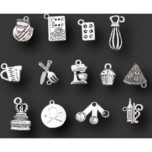 26pcs Mix Chef Baking Series Kitchenware Cooking And Cake Wine Pendant DIY Charms Jewelry Making Foodie Gift Mothers Taste P633