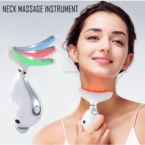 3 Colors LED Photon Therapy Neck And Face Lifting Tool IPL Vibration Skin Tighten Reduce Double Chin Anti-Wrinkle Removal Device