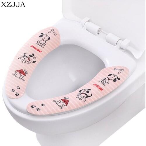 3Pairs Cute Animals Warm Soft Toilet Cover Seat Lid Pad Bathroom Closestool Protector Bathroom Accessories Paste The Buckle Set