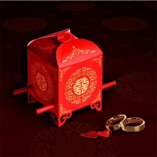 50Pcs Chinese New Year Wedding Favor Asian Style Red Double Happiness Sedan Chair Candy Box Gift Event & Party Package Supplies