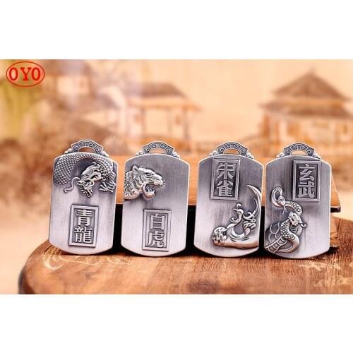 999 pure silver personality Taoist mens four beast pendant