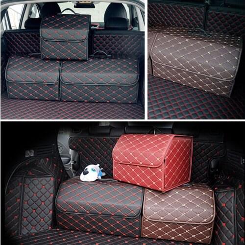 Car Storage Box Organizer PU Leather Car Trunk Storage Bag Foldable Large Capacity Trunk Organizer Storage Bag Automotive Goods