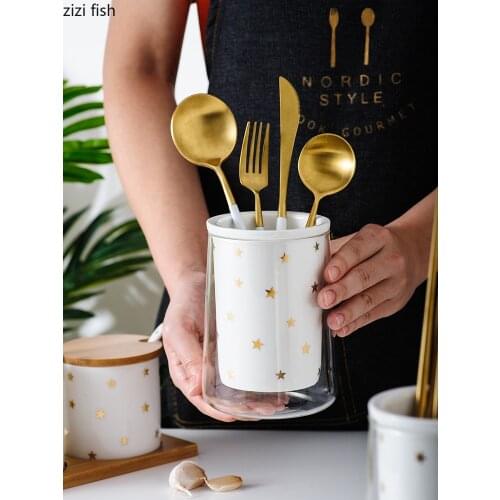 Star Chopstick Holder Household Ceramic Chopstick Cage Fork Spoon Storage Kitchen Chopstick Tube Borosilicate Glass Drain Rack