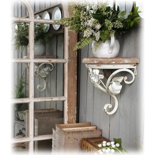 Wood metal retro shabby chic wall shelf