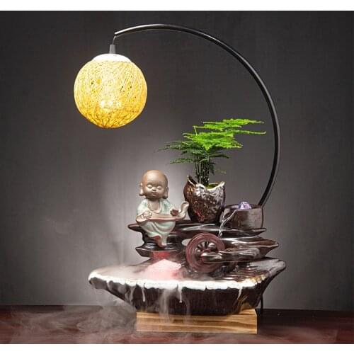 Chinese Indoor Decoration Water Fountain Ceramic Fountains Lucky Feng Shui Wheel Office Humidifier Creative Retro Home Ornaments