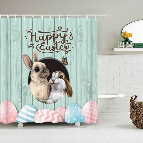 Happy easter bunny egg cartoon painted art shower curtain waterproof bathroom decoration home decoration