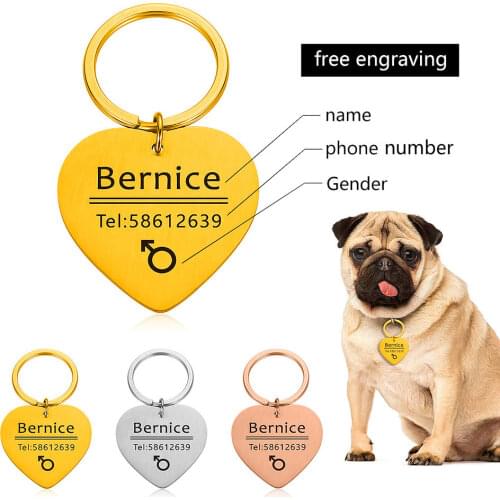 Custom Dog Tag Collar Accessories Dog ID Tags Stainless Steel Pet ID Tags for Cats and Dogs Engraved Dog Cat Tel Sex Name Tags