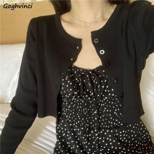 Cardigan Women O-neck Single Breasted Simple Solid Elegant Crop Tops Leisure Streetwear Daily All-match Slim Sweater Ulzzang Ins