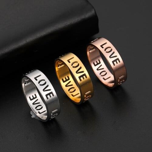 Skyrim Fashion Hollow Love Letter Ring Stainless Steel Rose Gold Color Casual Engagement Wedding Rings Jewelry Gift for Women