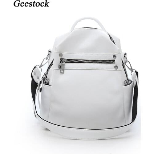 Geestock Leather Backpack for Women Shoulder Bag Fashion Casual Female Backpack Multi-purpose Travel Back-pack Handbags