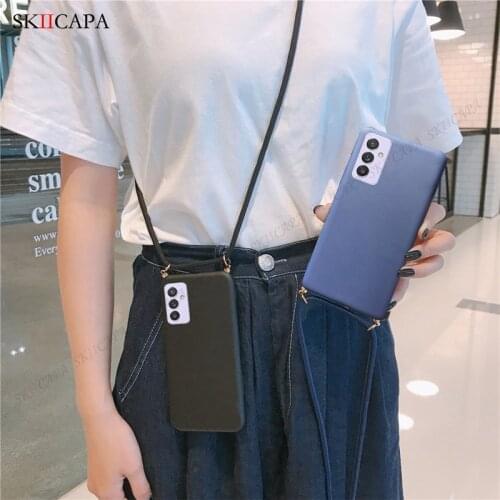 Crossbody Necklace Cord Lanyard Phone Case For Samsung Galaxy Quantum 2 A82 A32 A72 A52 S21 S20 Ultra Soft Silicone Phone Cover