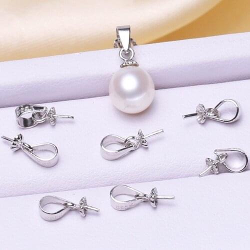 925 Sterling Silver Pearl Pendant Necklace Pendant Findings Jewelry Parts Fittings Women Accessories, 100pcs/lot