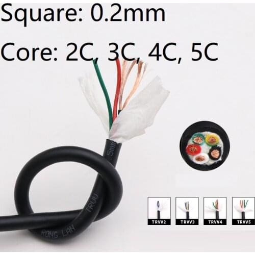 Square 0.2mm TRVV Cable Flexible PVC Shielded Copper Conductor Pins 2 3 4 5 Cores Towline Bend Resistant Drag Chain Power Wire