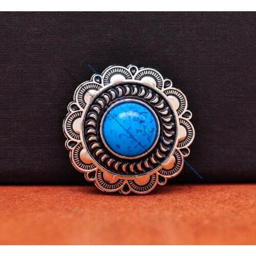 Lot 10X 25MM Vintage Silver Blue Turquoise Cute Floral Conchos for DIY Leathercraft Backpack Bag Decor Sewing Shank Button