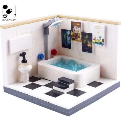 Mini City House Furniture Building Blocks Parts Bathroom Bathtub Figures Printing Accessories MOC Bricks Children DIY Toys