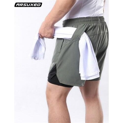 ARSUXEO Mens Running Shorts 2 in 1 with Multi-Pocket Fitness Training Exercise Jogging Workout Gym Sports Short Pants B208