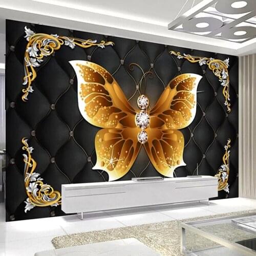 Custom Mural Wall Paper 3D Golden Butterfly Jewelry European Soft Bag Living Room Sofa TV Background Photo Wallpaper Home Decor