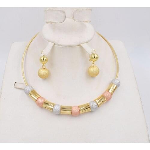 NEW High Quality Ltaly 750 Gold color Jewelry Set For Women african beads fashion necklace set earring jewelry