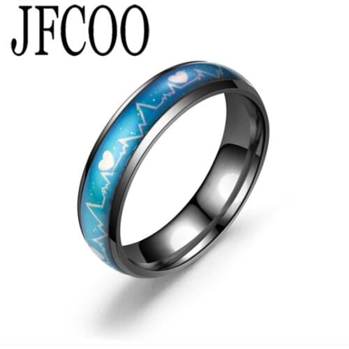 ECG Lovers Heartbeat Mood Ring Color Temperature Changing Wedding Rings