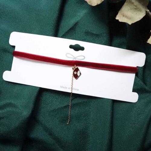 Japanese Style Red Green Velvet Choker Necklaces Harajuku Blossom Fan Pigeon Bird Pendant Long Chains Decor Neck Collar FSN09