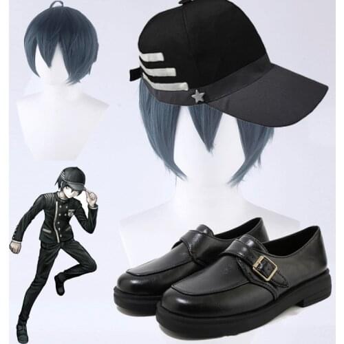 Anime Danganronpa V3 wig Cosplay Saihara Shuichi shoes Cosplay Hat Uniform Cap Only Halloween cosplay Props wig shoes hat