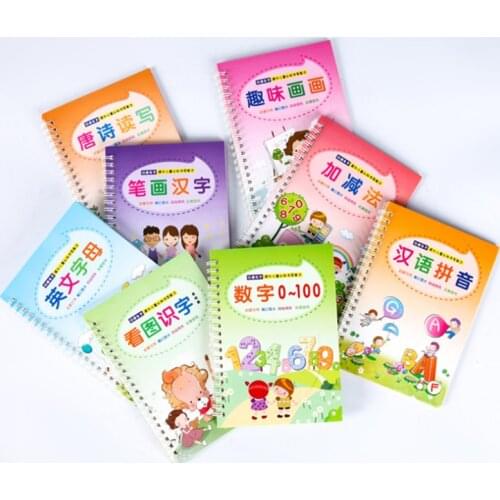 2PCS Copybook Calligraphy Books Kid Children Reusable Word Number Painting Handwriting Alphabet Learning Math Practice Book Toys