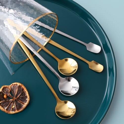 Creative Smoothie Spoon Stainless Steel Milk Tea Long Handle Stirring Spoon Ice Cream Dessert Spoon Small Round Spoon